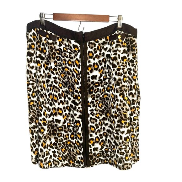 JW Woman Brown Leopard Animal Print Flare Exposed Zipper Skirt Plus Size 22W - Picture 1 of 8